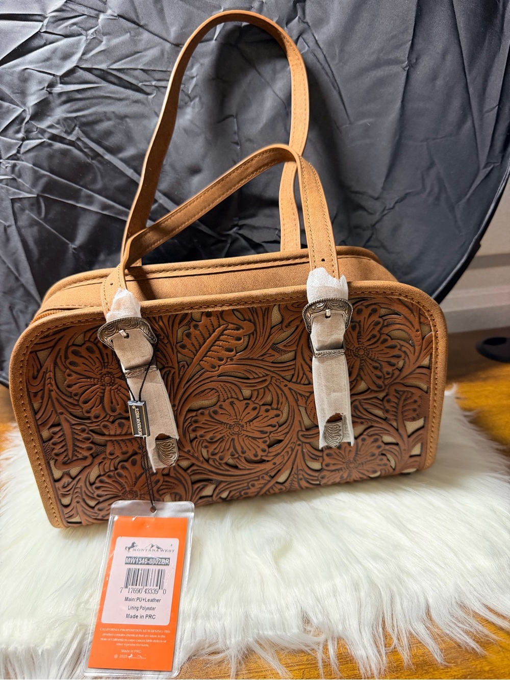 Montana West Tooled Floral Leather Satchel Bag in Brown